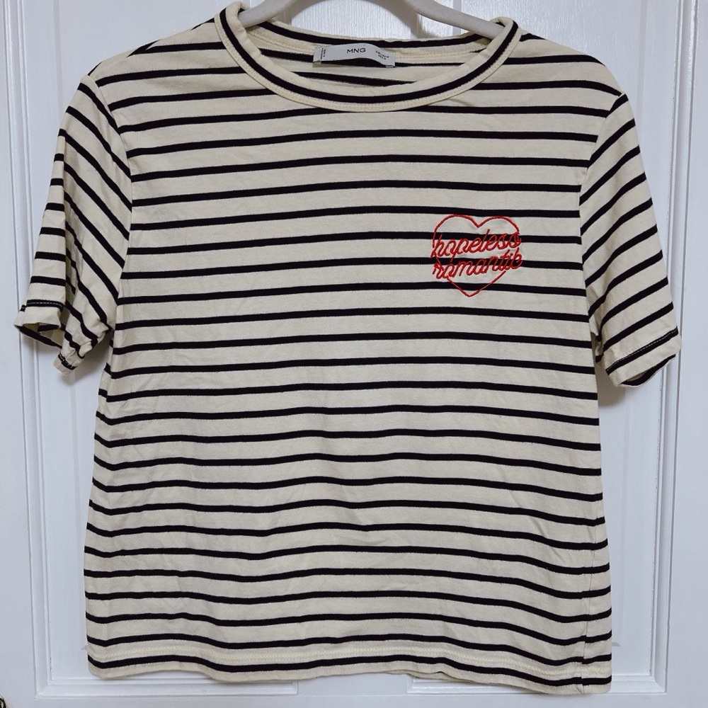 Mango Cream and Black Striped Tee with Red Heart